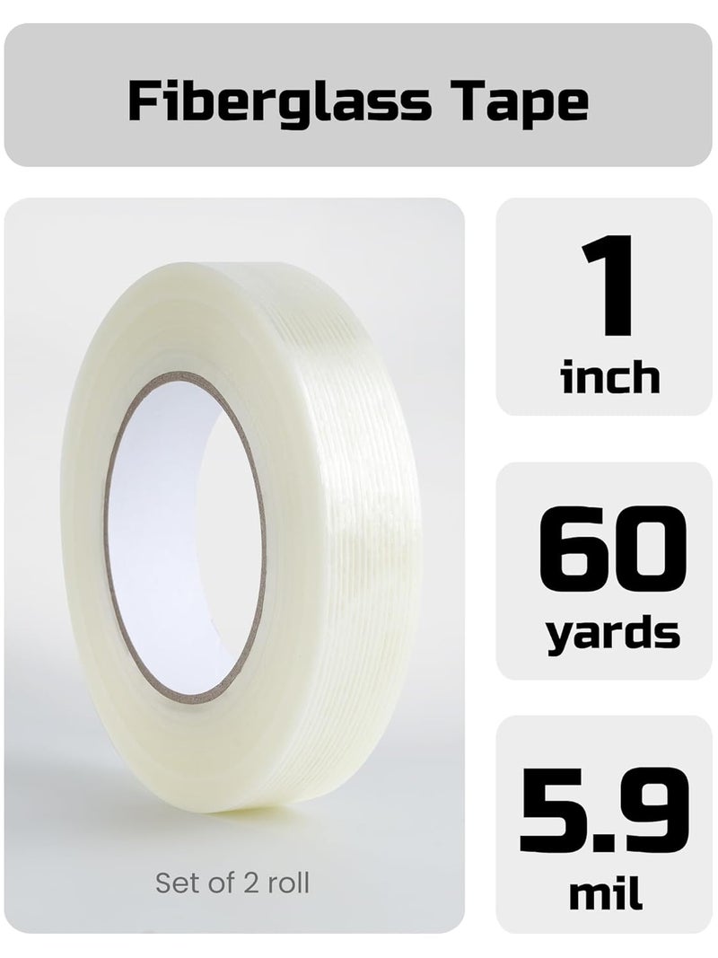 Lichamp Fiberglass Tape 1 inch, 2 Pack 60 Yards (120 Total Yards) Filament Tape Nylon Fiber Glass Tapes - Image 2